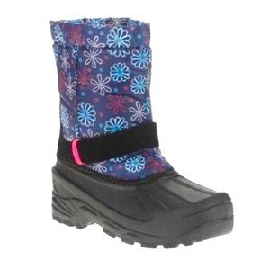 Ozark Trail insulated girls snow boots winter rubber rain size 1 navy floral